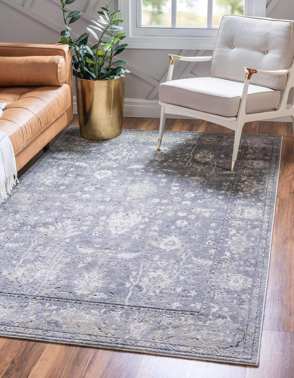 Gray Geometric Stain-Resistant 8x10 Synthetic Area Rug