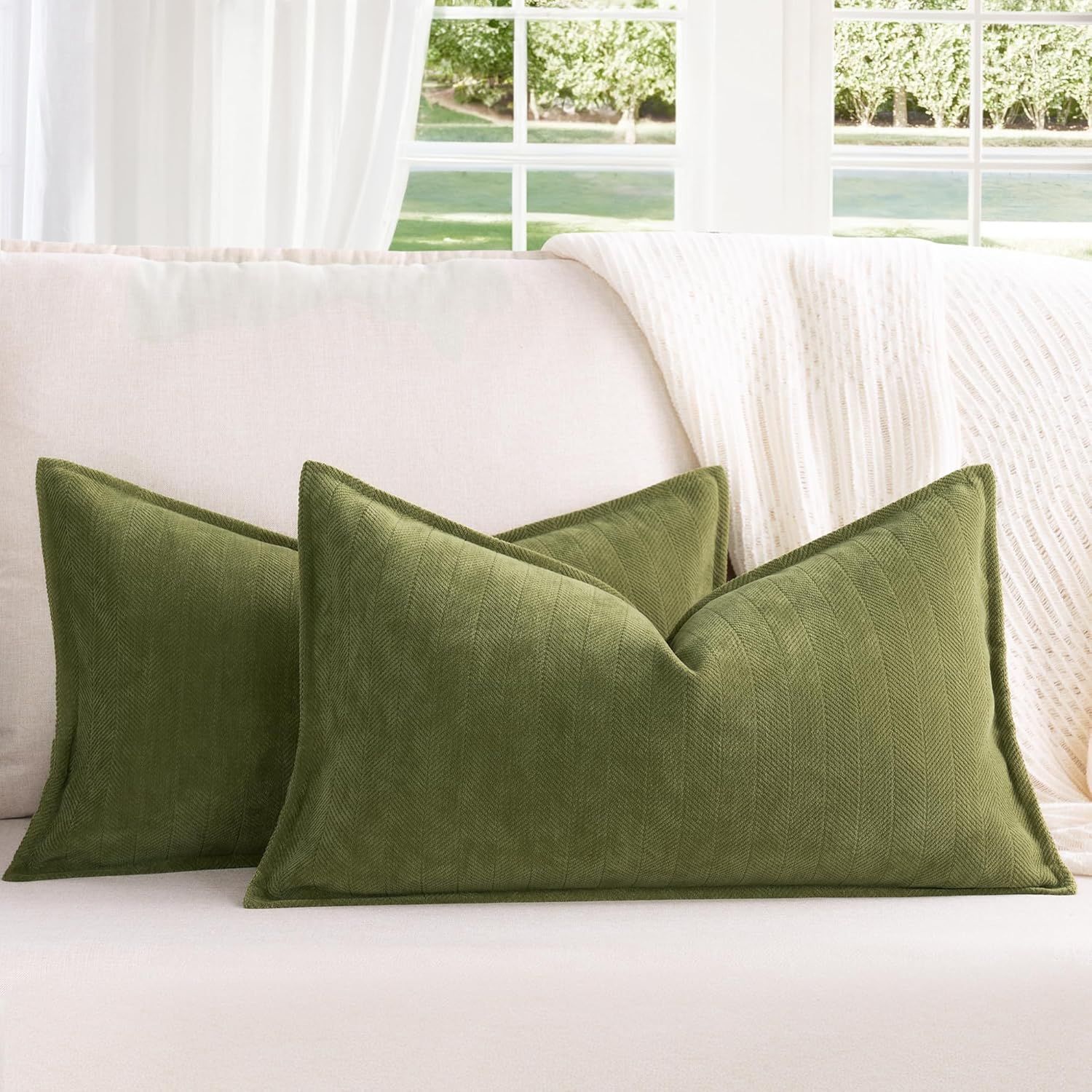 Forest Green Velvet Square Pillow Covers, Set of 2