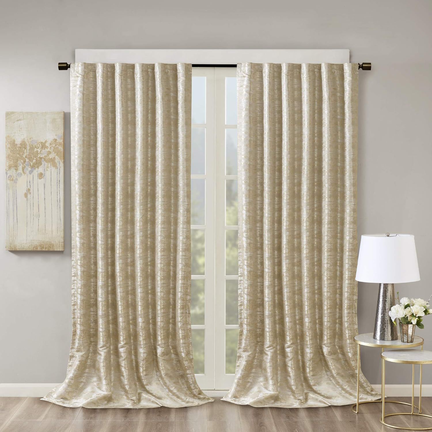 Gold Puddle Length Polyester Blackout Curtain Panel