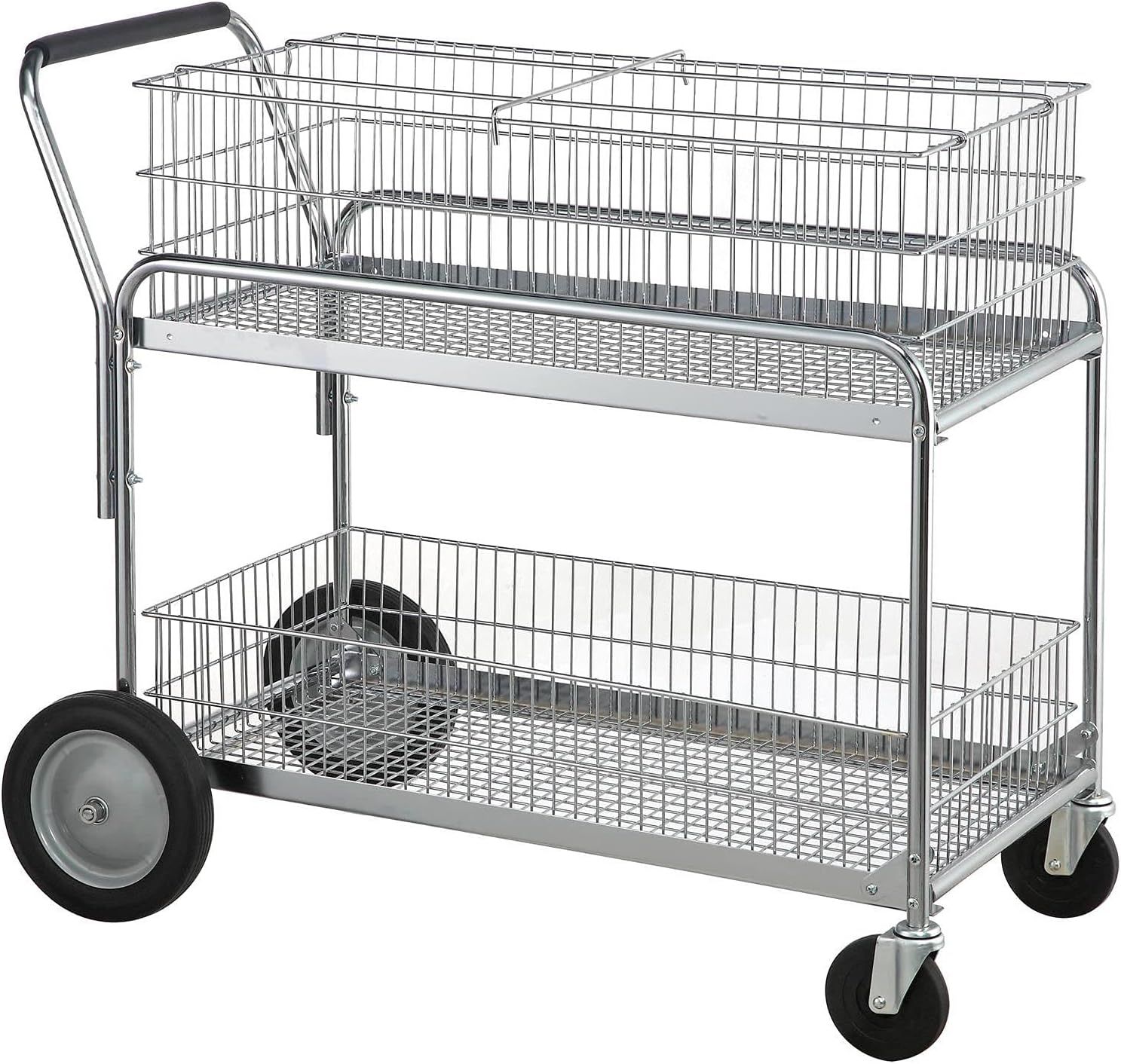 Chrome-Plated 2-Shelf Wire Mail and File Cart with Wheels