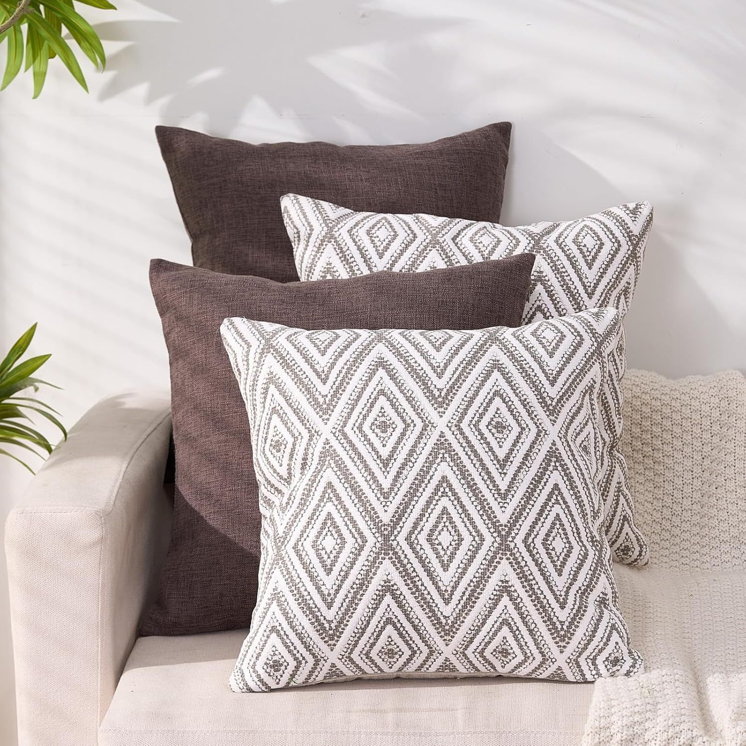 Dark Gray Geometric Polyester Euro Throw Pillow Covers Set