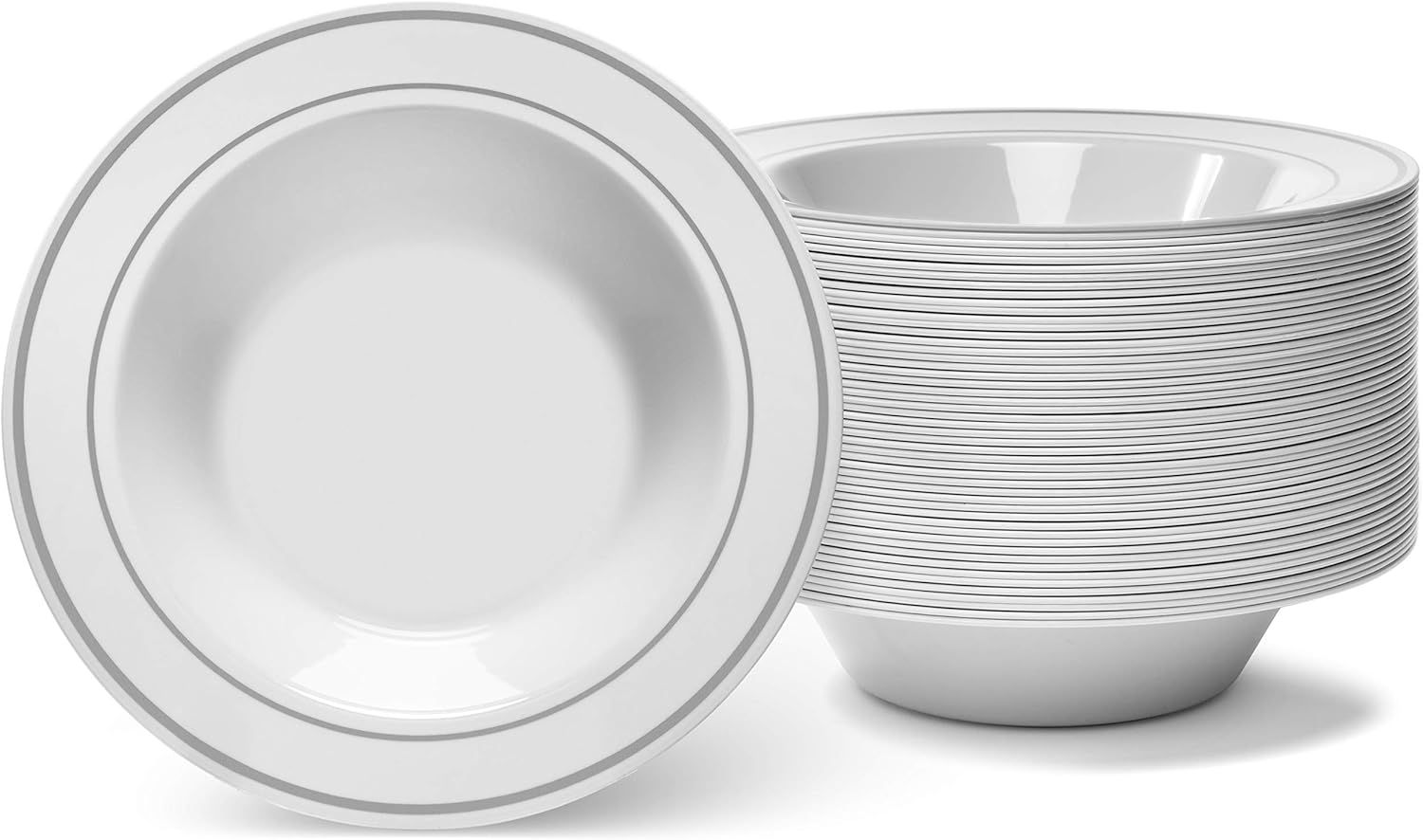 Silver Rimmed White 5 Ounce Plastic Dessert Bowls