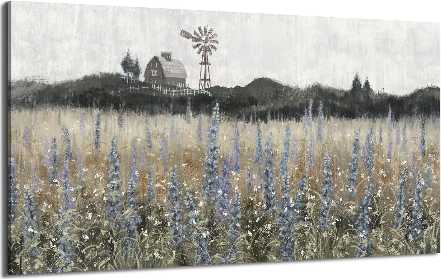 Rustic Countryside Floral Landscape Canvas Wall Art 30x60 Inch