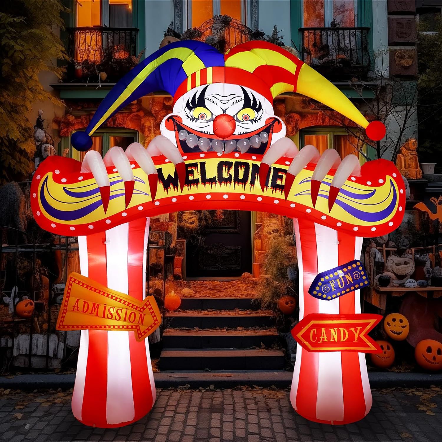 10 Ft Bright White Inflatable Clown Arch with LED Lights