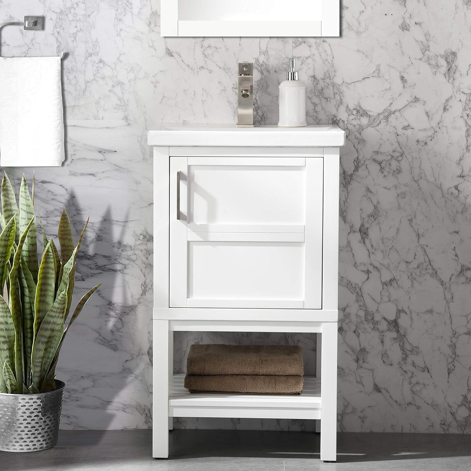 Bailey 20" White Wood Bathroom Vanity with Porcelain Top