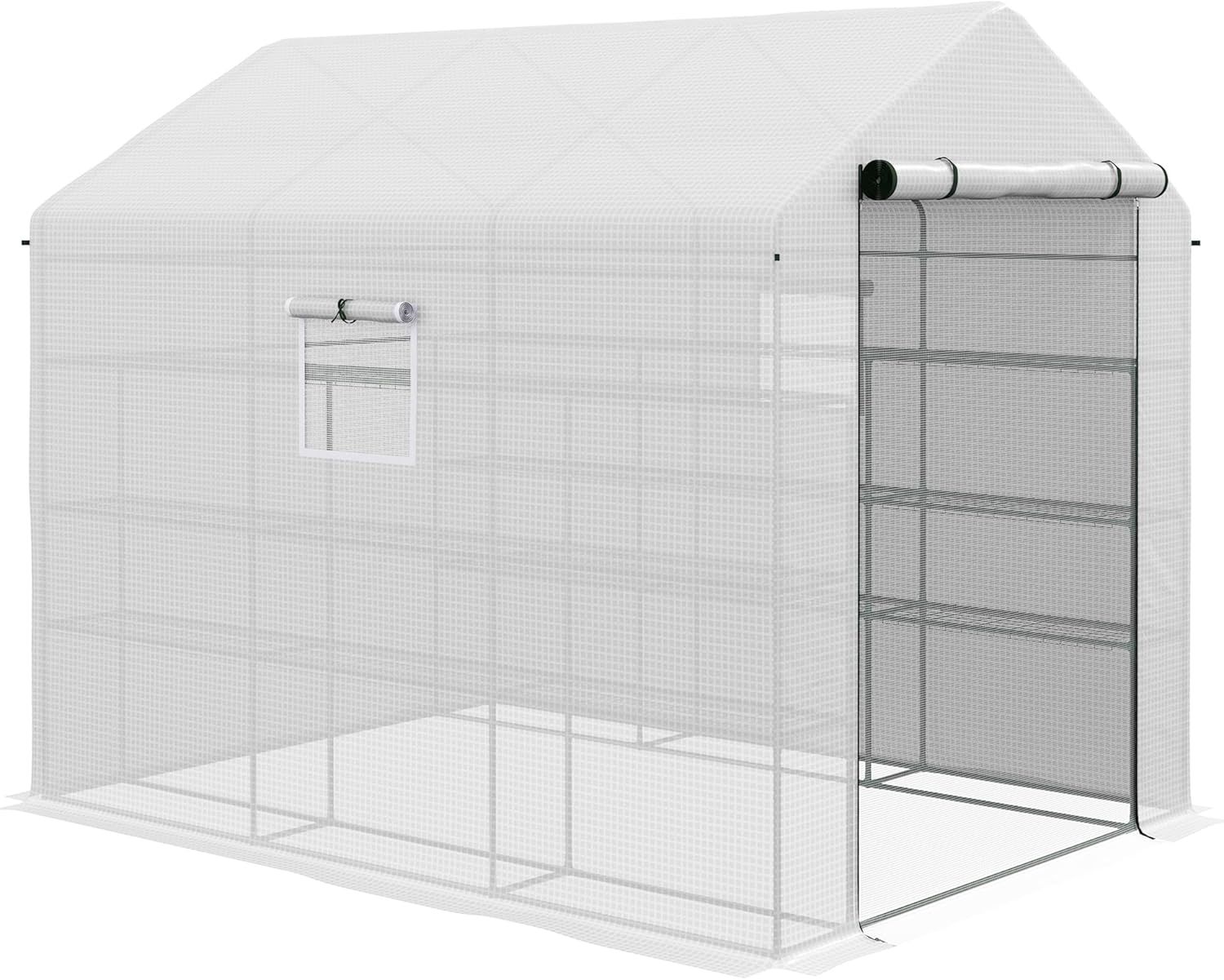 White Polyethylene Walk-In Greenhouse with Mesh Door and Windows