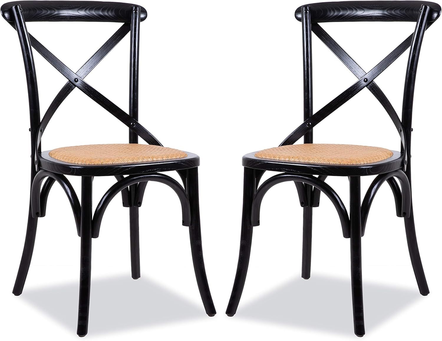 Black Birch Wood Cross Back Dining Chairs with Cane Seats