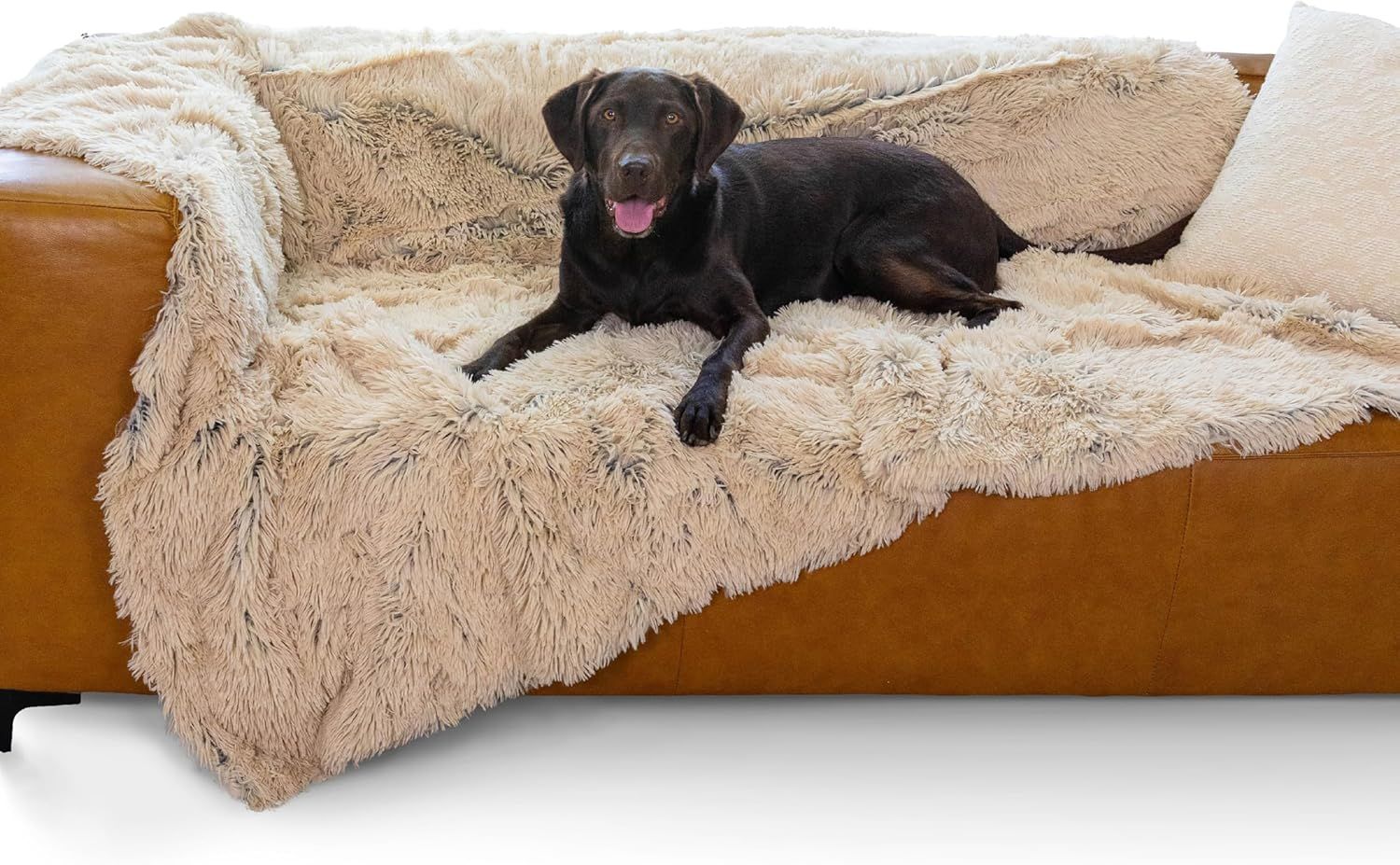 Large Taupe Orthopedic Waterproof Shag Dog Blanket