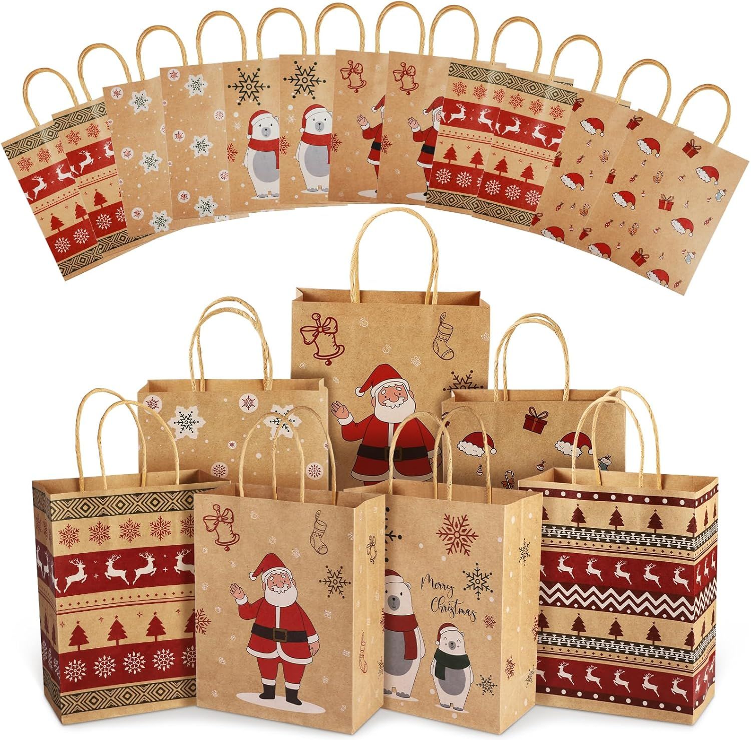 Santa Claus and Reindeer Christmas Paper Gift Bags, 24 Count