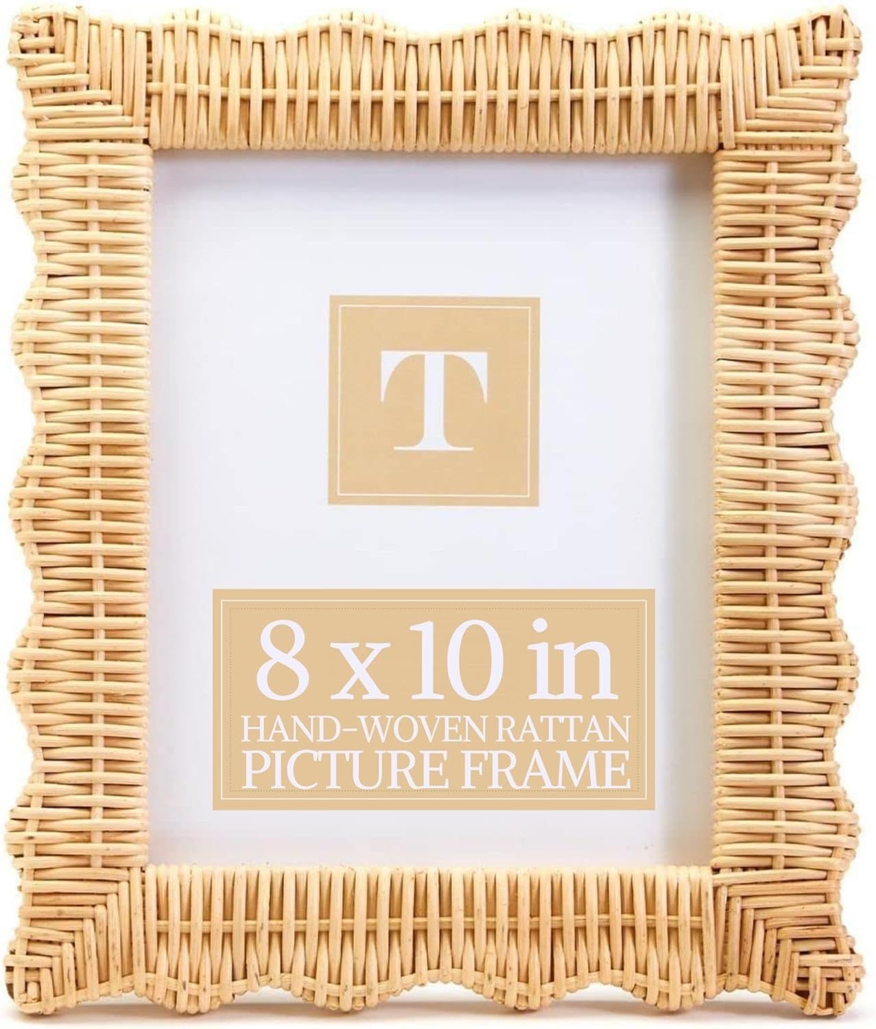 Scalloped Natural Rattan 8x10 Photo Frame - Wall/Tabletop Display