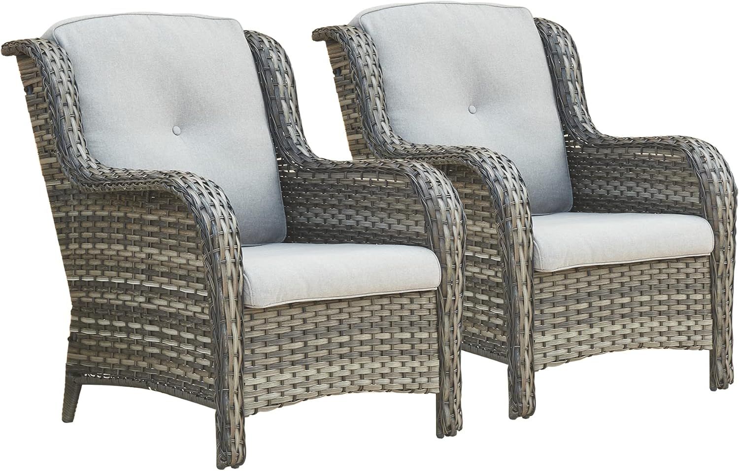 Gray Wicker Patio Chairs with Cushions, Set of 2