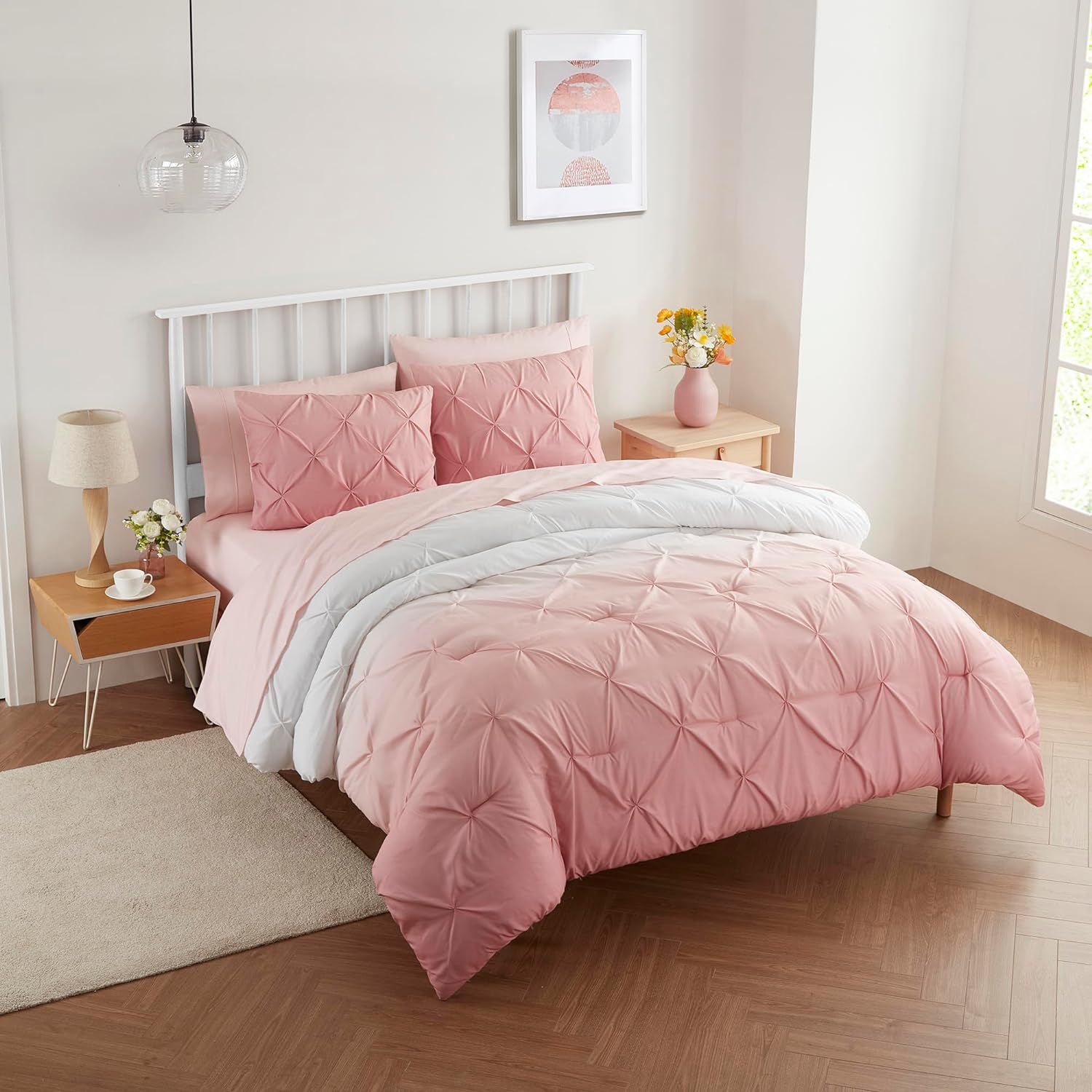 Twin Pink Microfiber Down Alternative Bed in a Bag Set