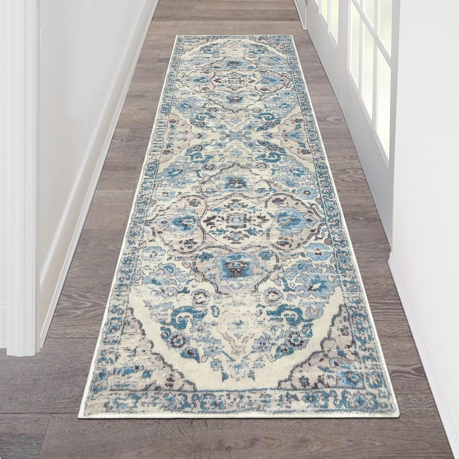 Blue Medallion 2' x 6' Washable Cotton Runner Rug