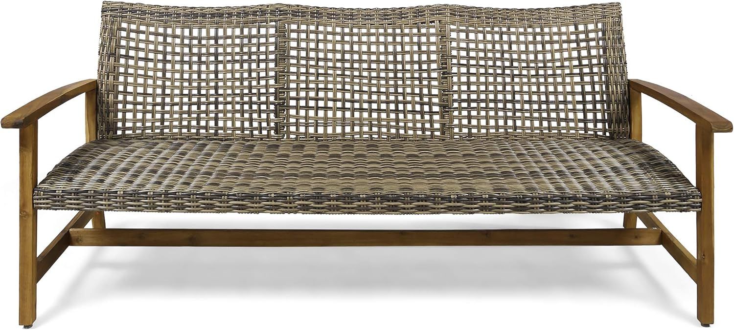 Marcia 3-Seat Handwoven Wicker Outdoor Sofa in Gray & Natural