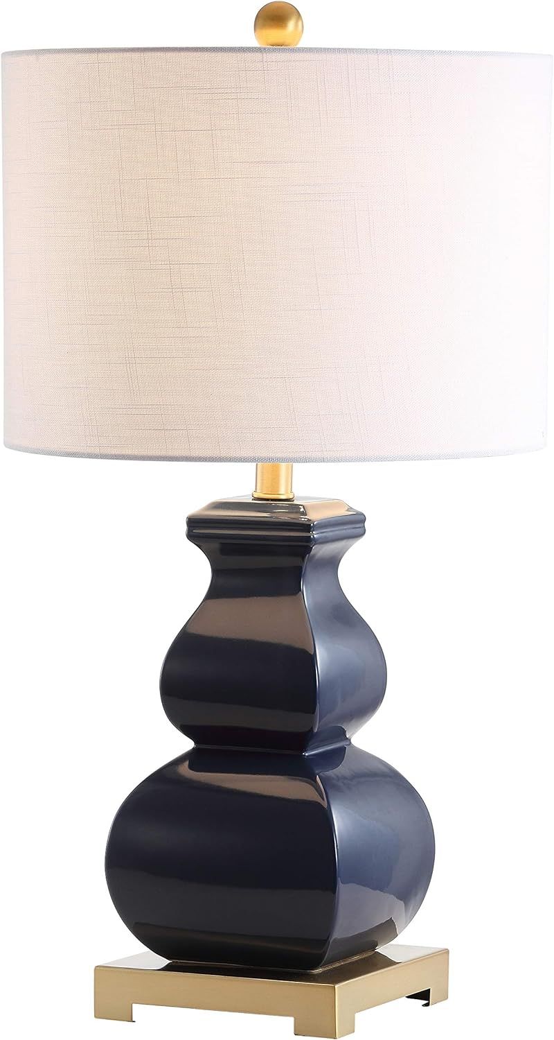 Navy and Gold Ceramic LED Table Lamp with Linen Shade