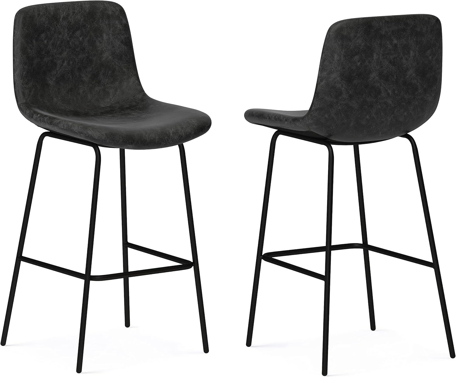 Jolie 28" Distressed Charcoal Grey Faux Leather Bar Stools, Set of 2