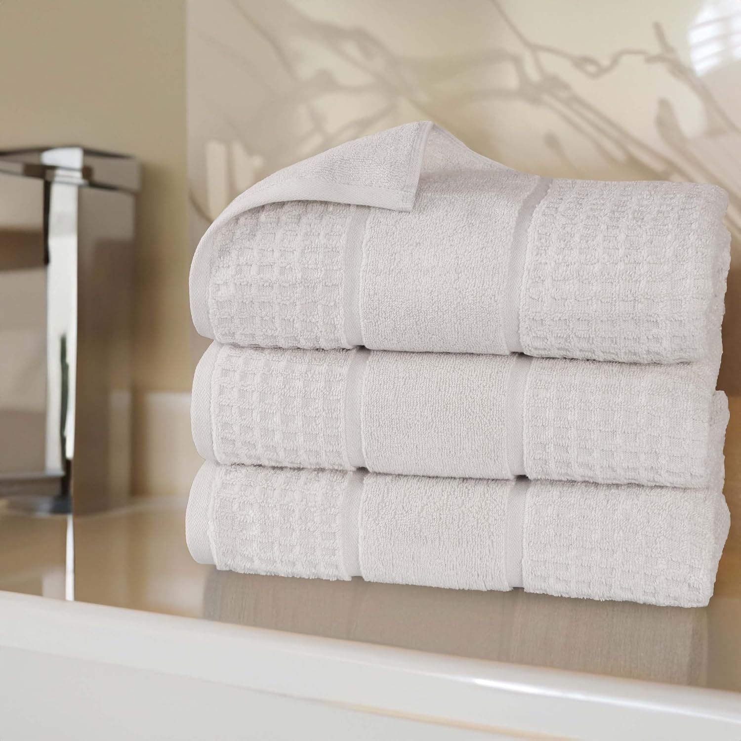 Stone Cotton 3 Piece Bath Towel Set with Waffle Border