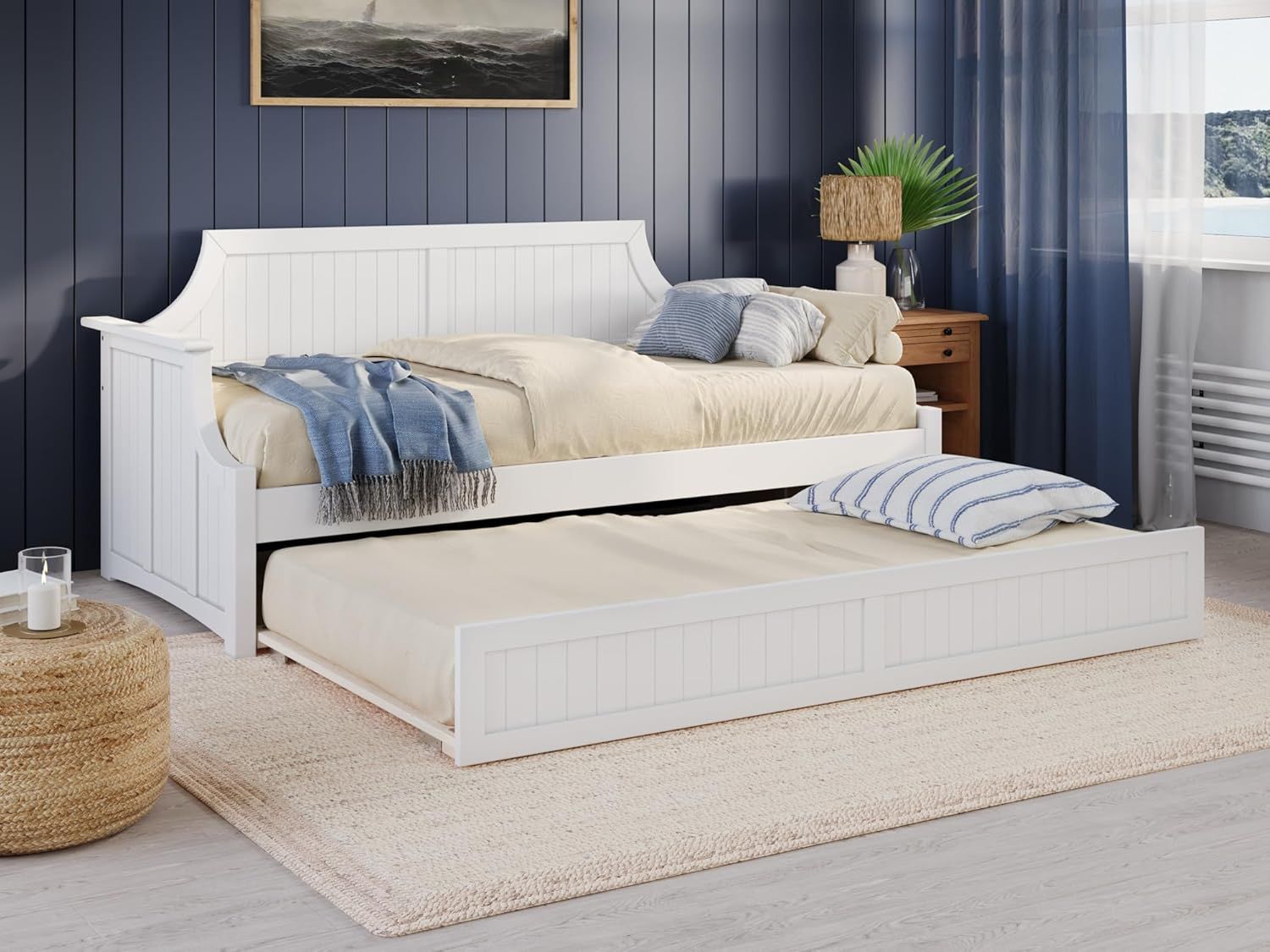 White Twin Wood Daybed with Trundle and Storage Drawers