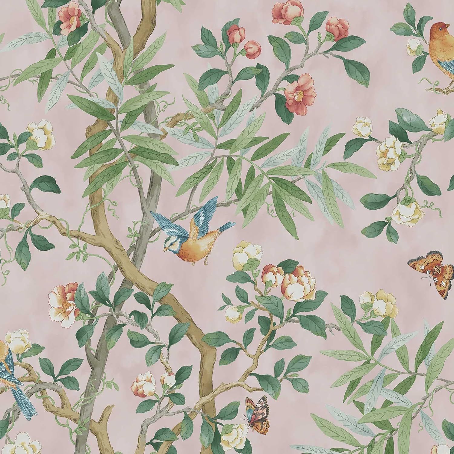 Kimono Vine Pink Bamboo Floral Peel and Stick Wallpaper