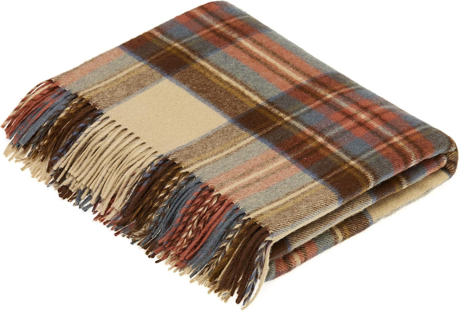 Antique Royal Stewart Merino Wool Plaid Throw Blanket