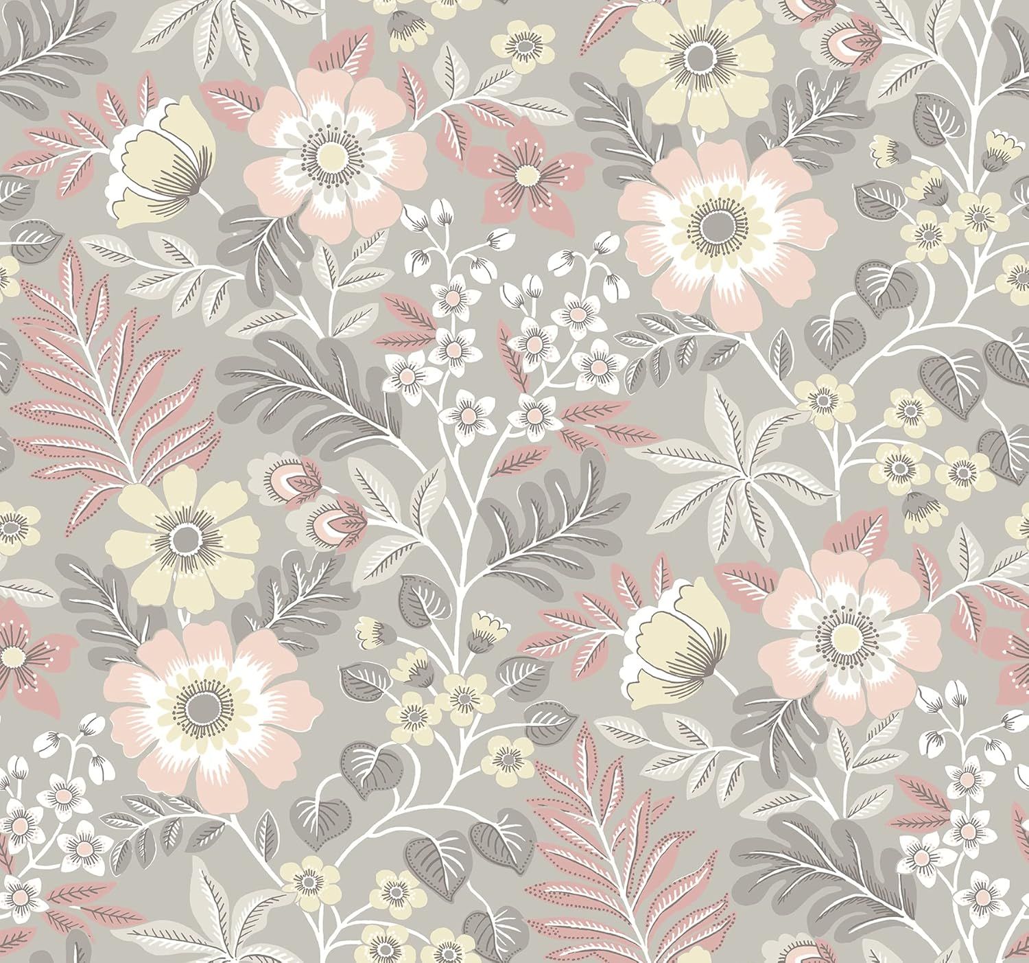 Voysey Pink and Taupe Floral Non-Woven Wallpaper