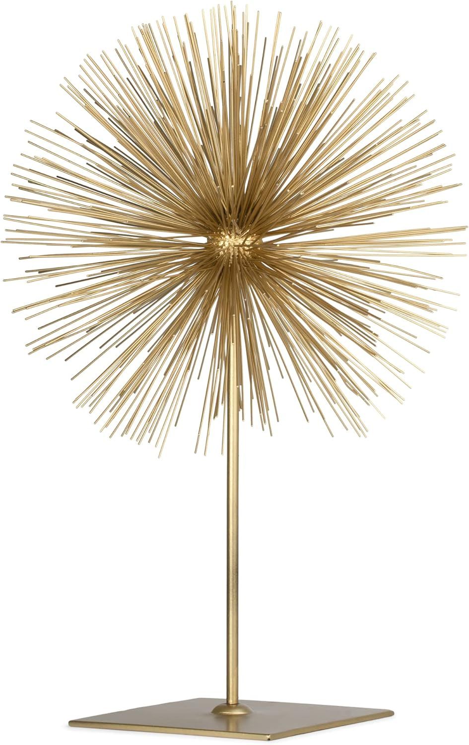 Gold Metal Starburst Sculpture on Stand, 18" Tall