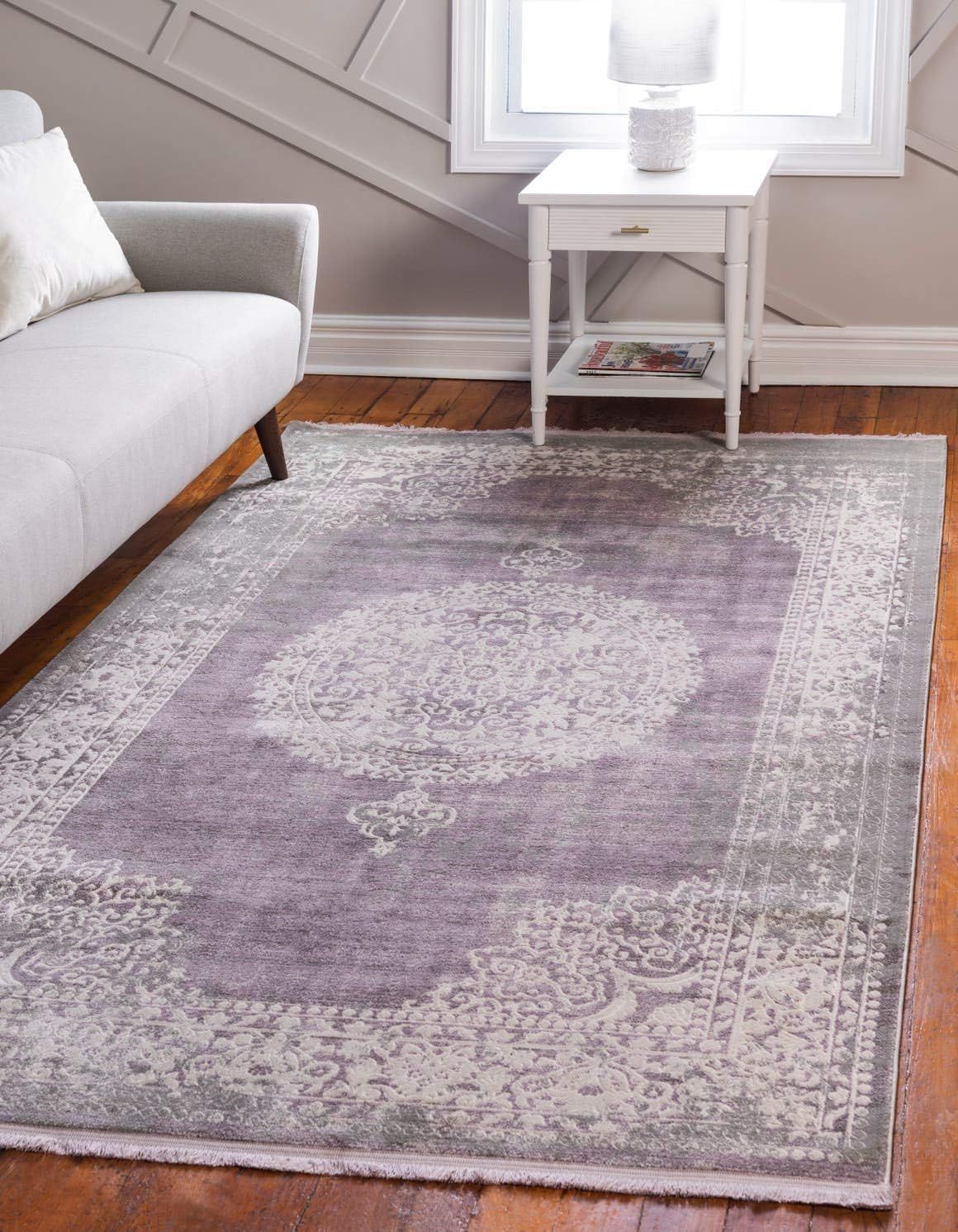 Purple and Gray Abstract Rectangular 9' x 12' Synthetic Area Rug