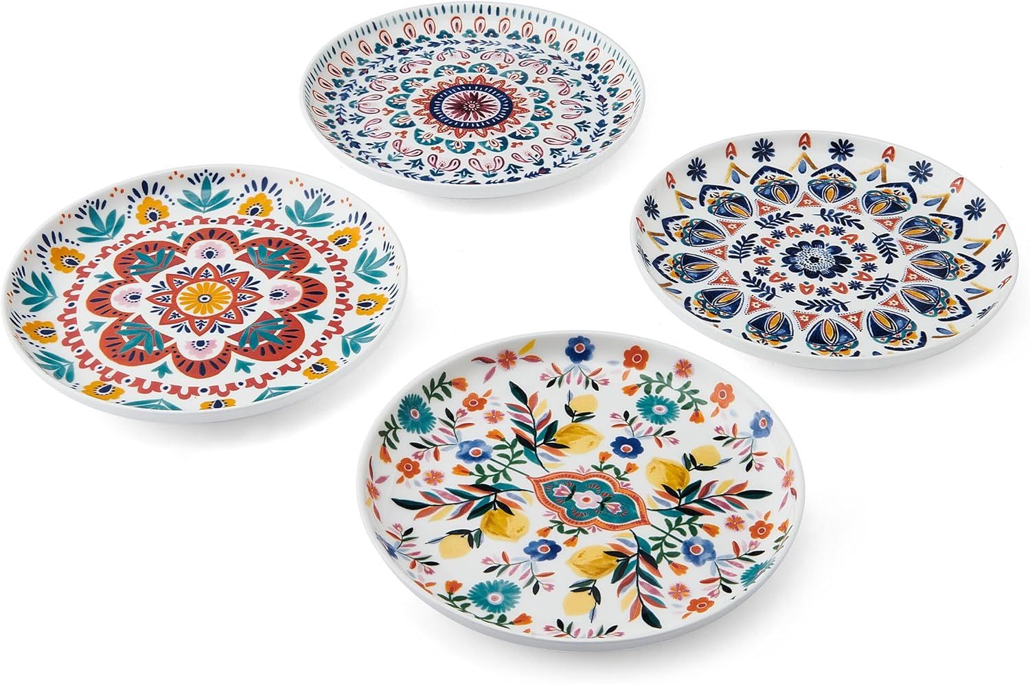 Colorful Medallion Pattern Porcelain Salad Plates, Set of 4