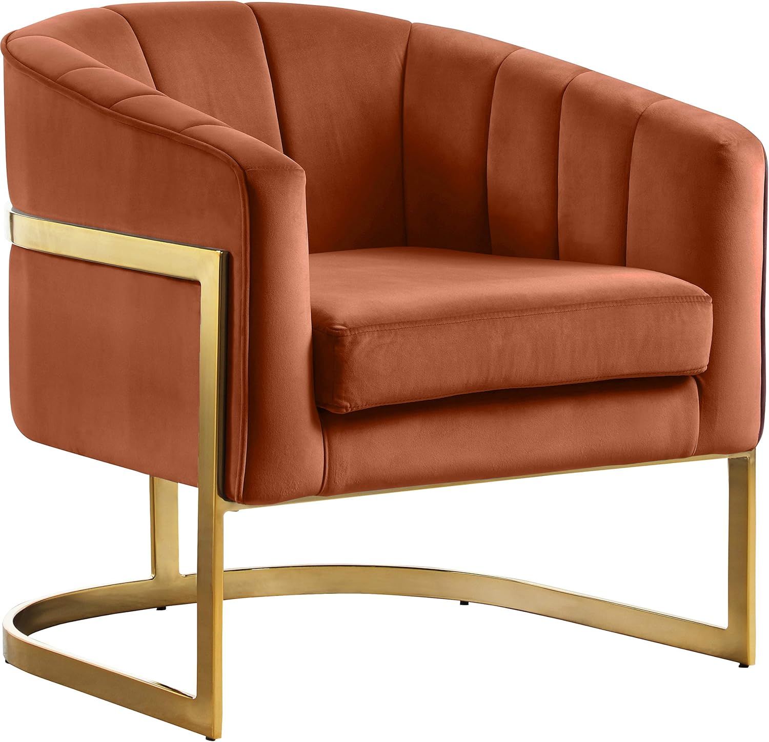 Plush Cognac Velvet Accent Chair with Gold Stainless Steel Base