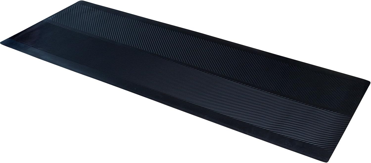 Black Rubber Outdoor Runner Mat with Diagonal Texture