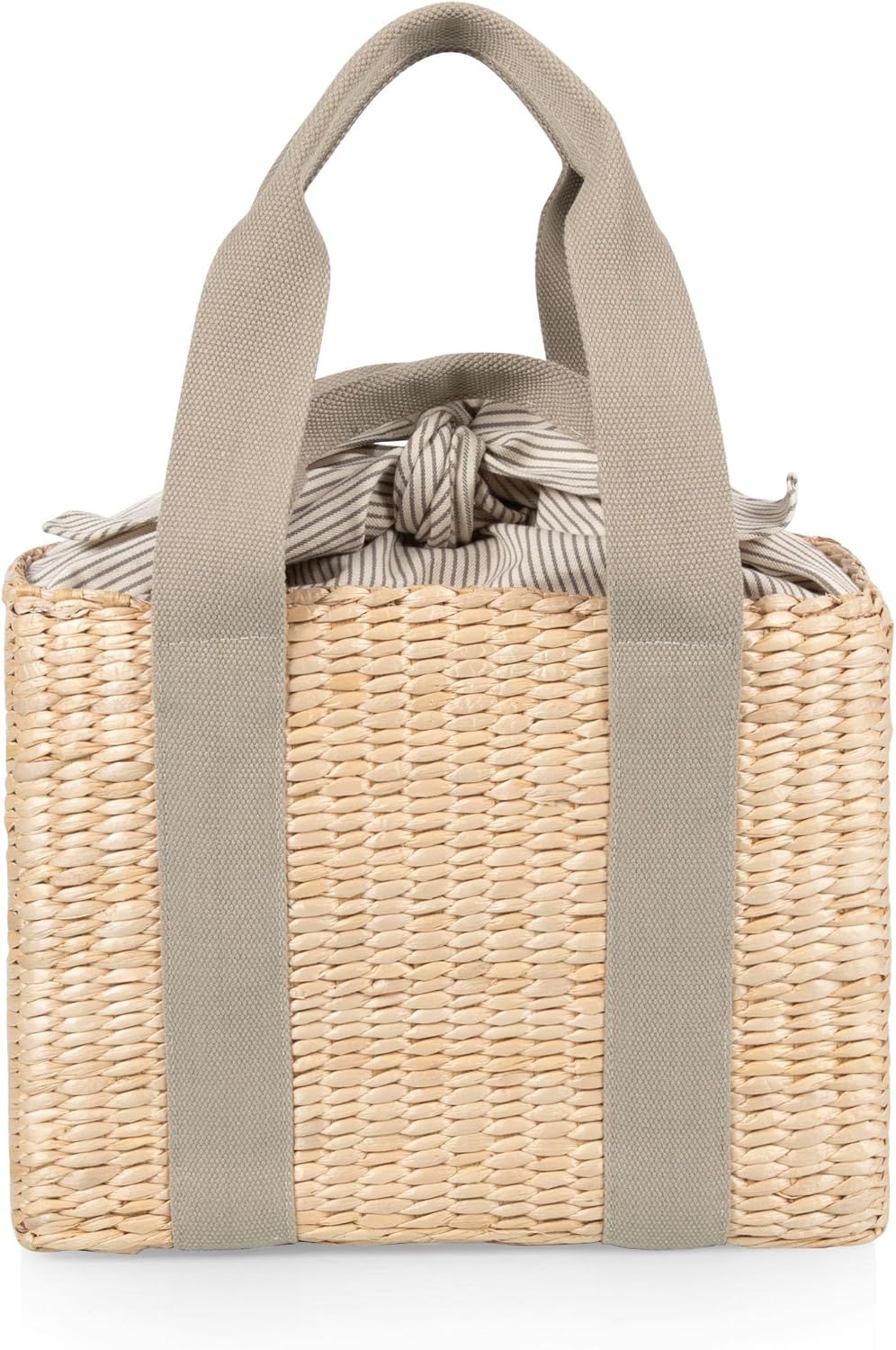 Sage Green Insulated Seagrass Picnic Basket with Fabric Tie