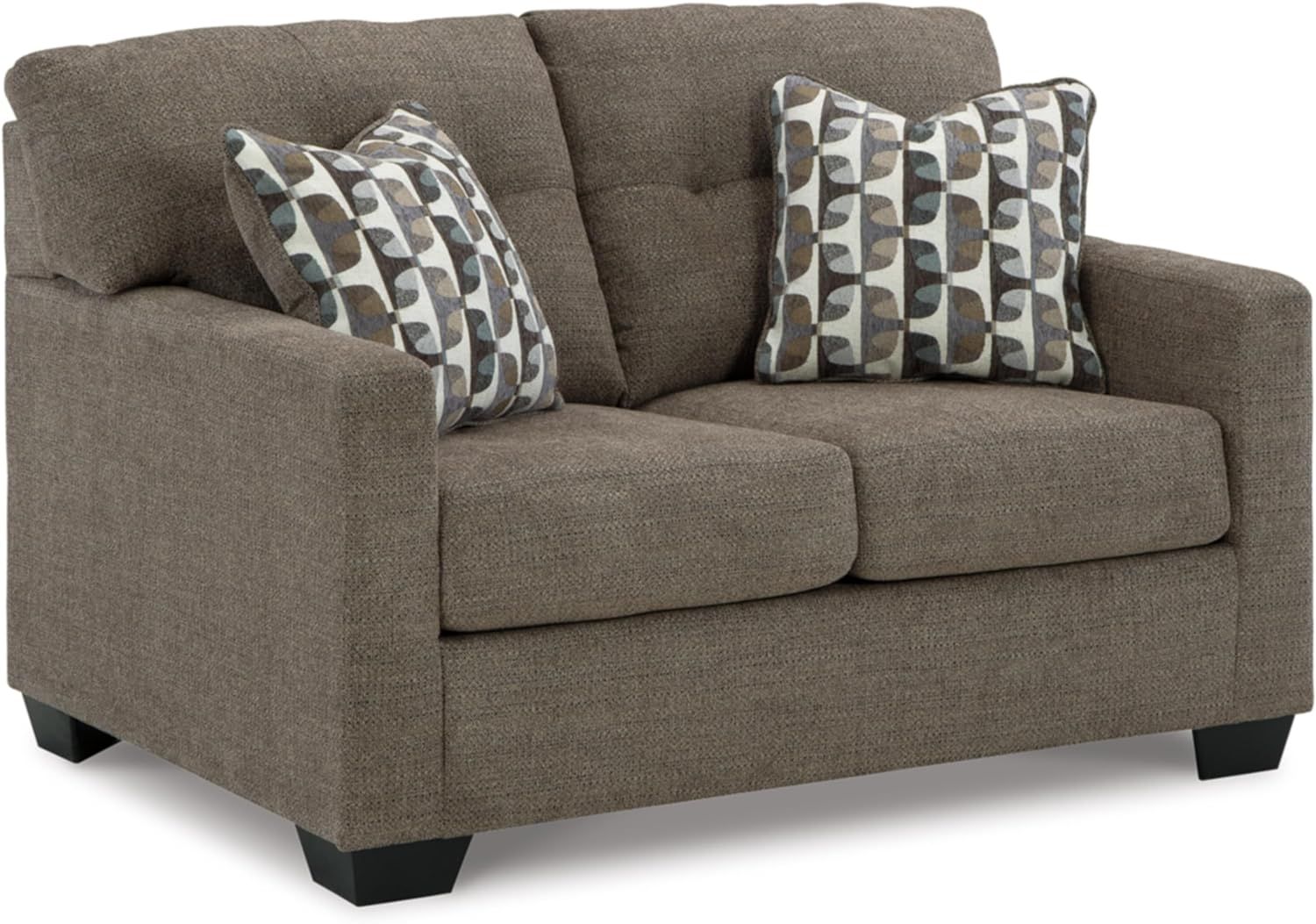 Chocolate Tufted Fabric Loveseat with Track Arms