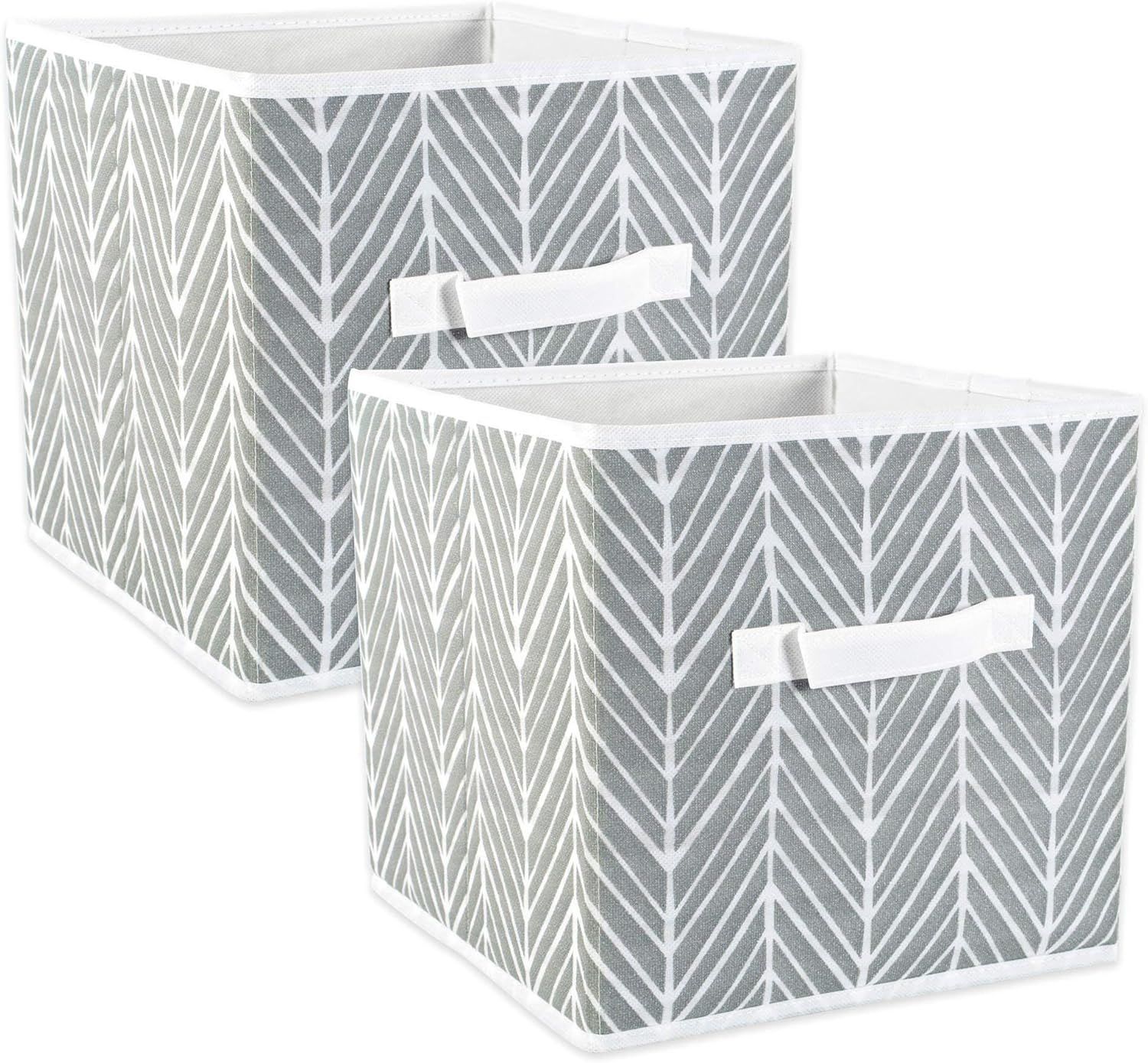 Gray Herringbone Fabric Cube Storage Bins, Set of 2