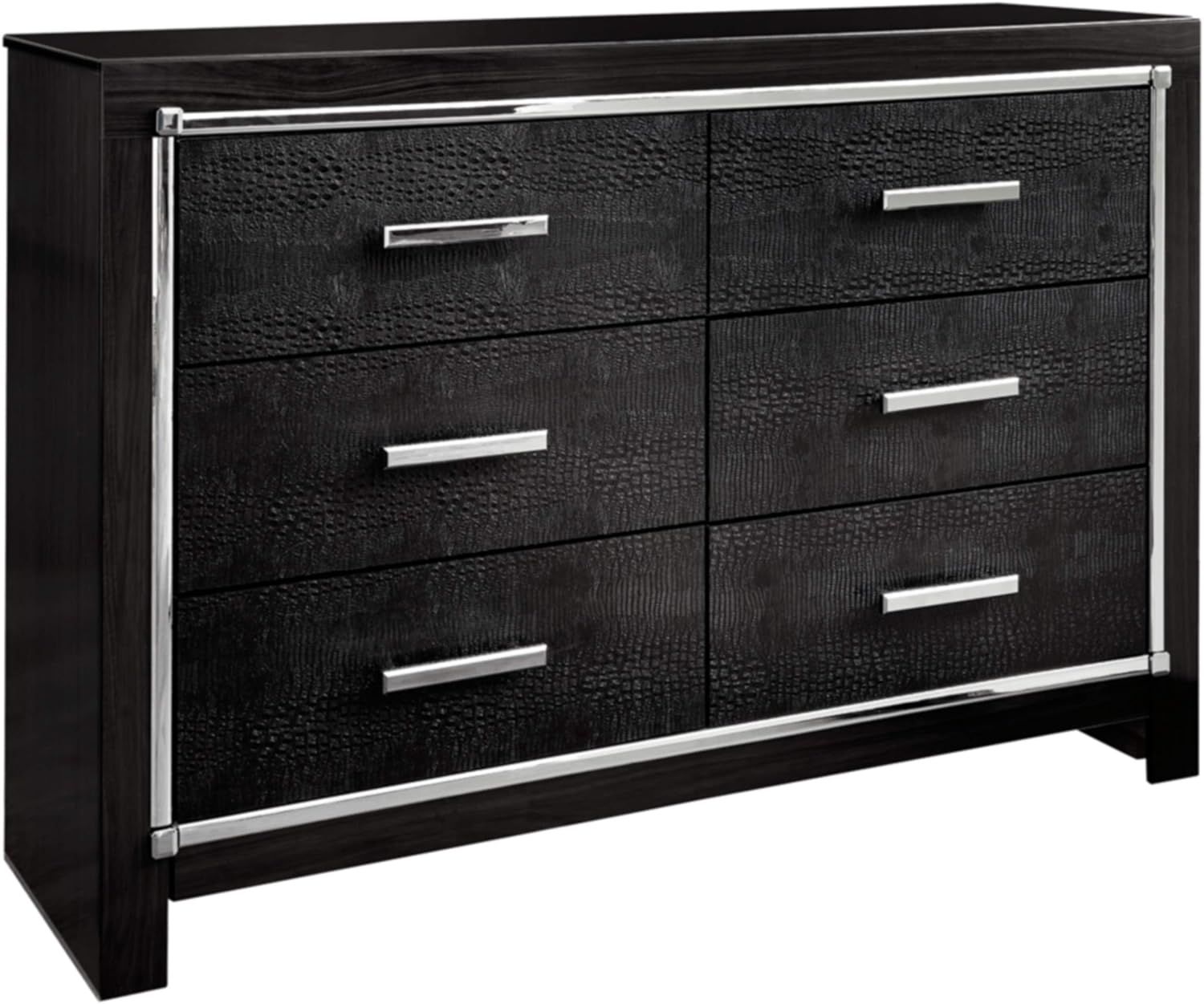 Black Glam 6-Drawer Dresser with Chrome Accents