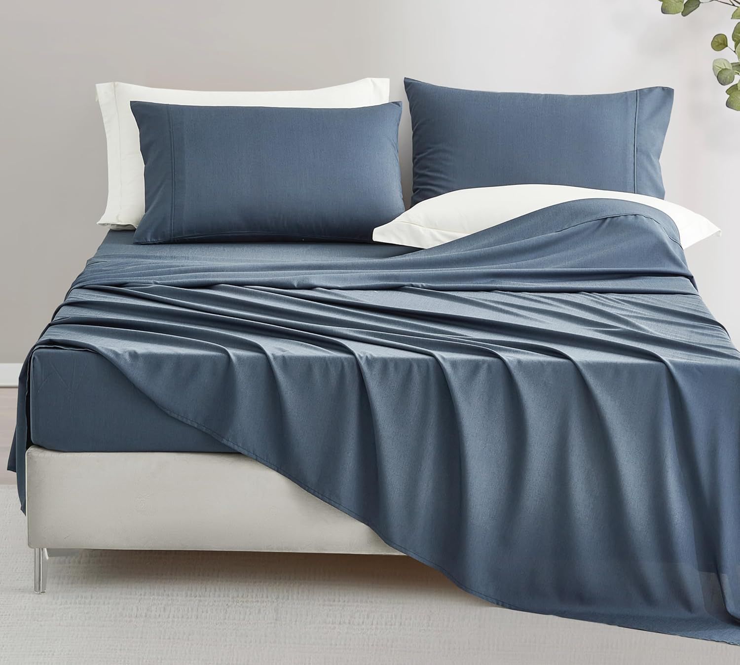 Steel Blue Rayon Bamboo Blend Queen Sheet Set