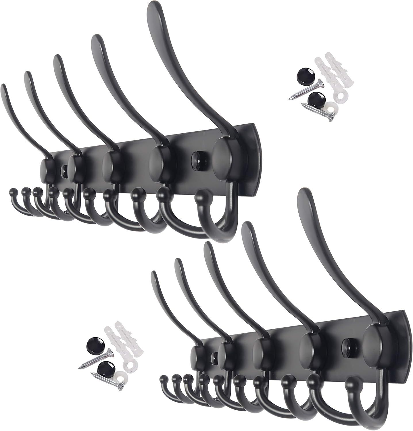 Black Stainless Steel Wall Mounted Coat Rack with 5 Hooks, 2 Pack