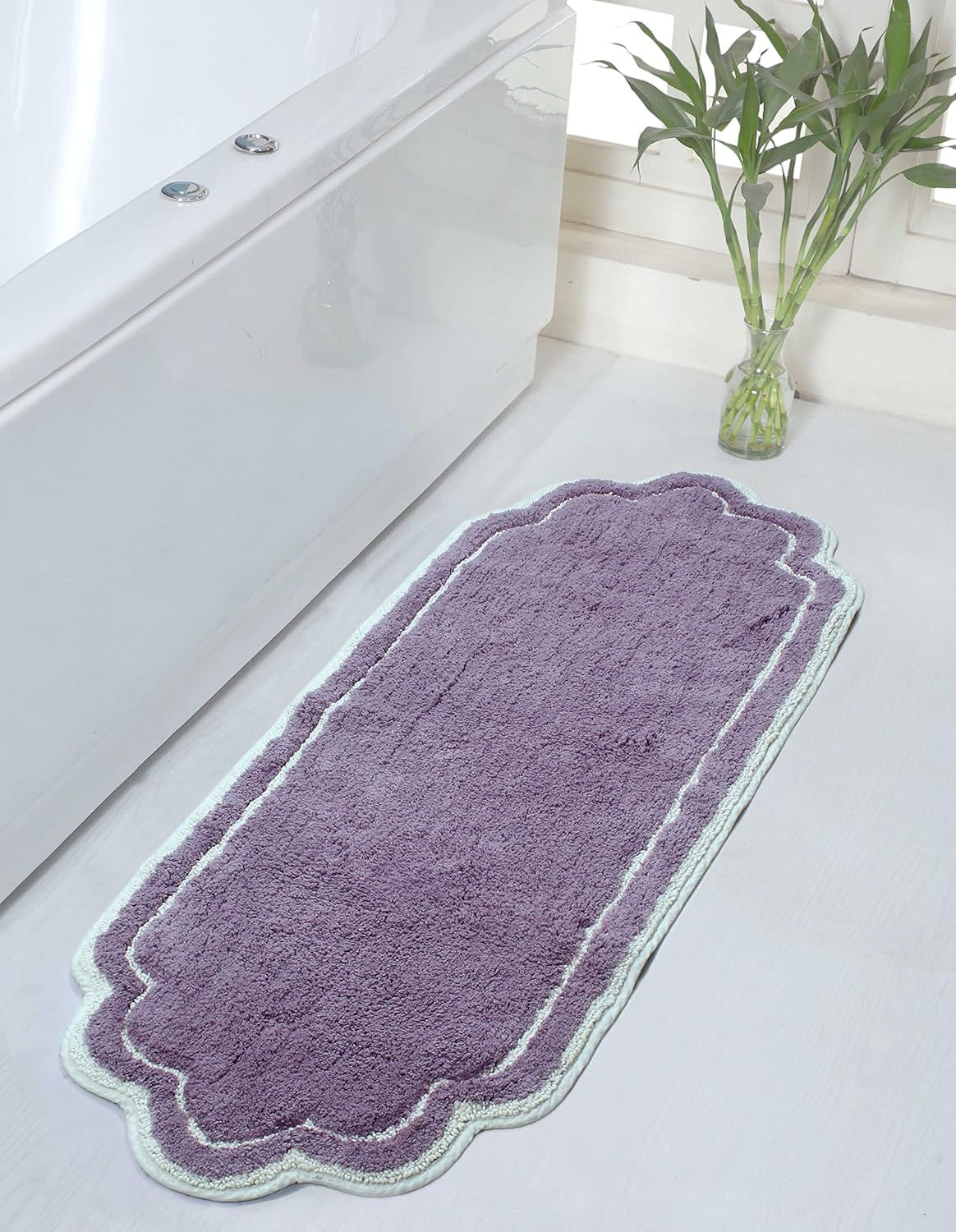 Purple Cotton Tufted Bath Runner with Non-Slip Backing