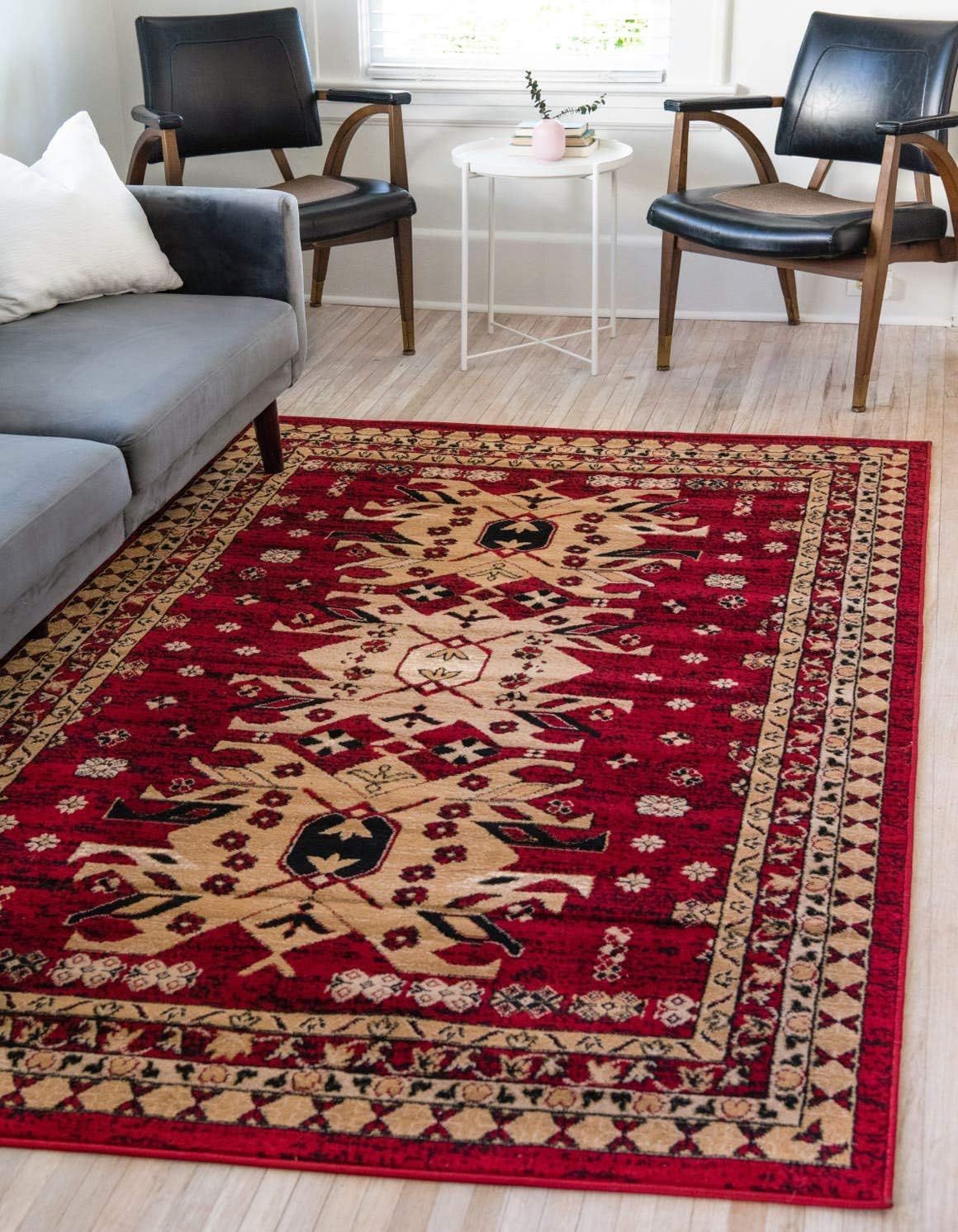 Handmade Red Synthetic Rectangular Stain-resistant Rug