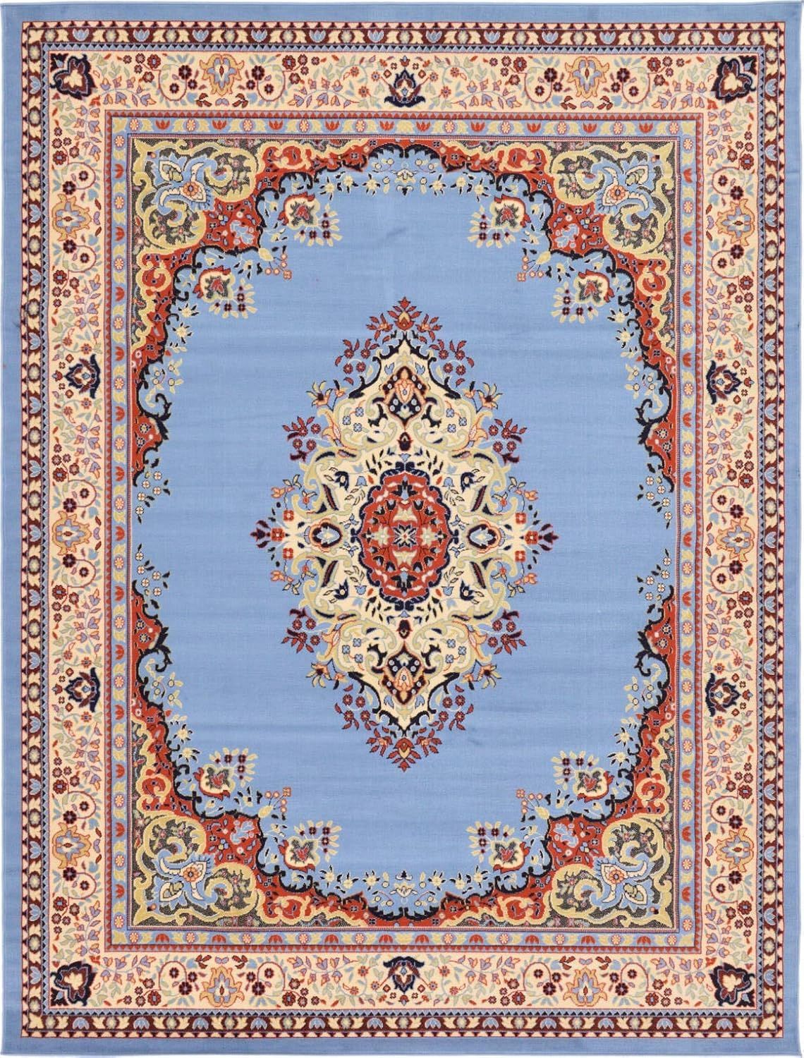 Light Blue Medallion Synthetic 9' x 12' Rectangular Rug