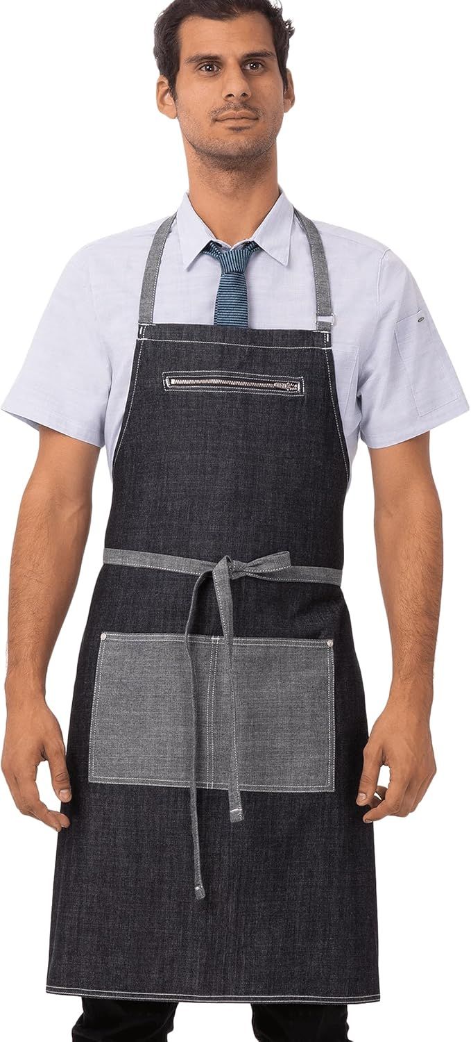 Indigo Blue Cotton Unisex Bib Apron with Pockets