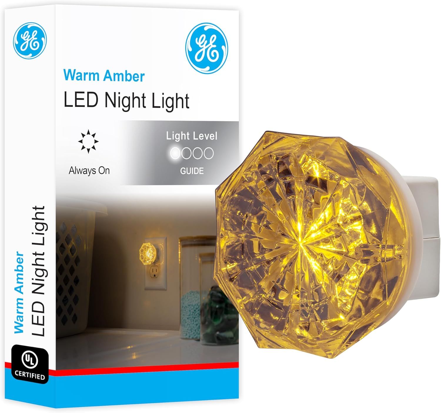 Warm Amber LED Night Light with Jewel Design