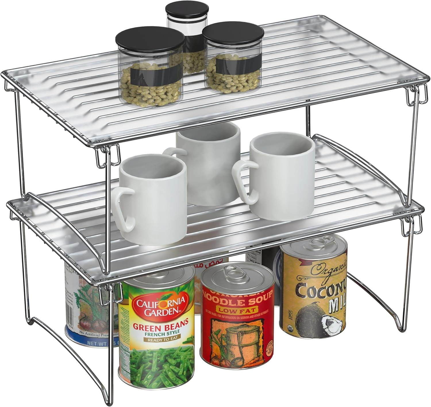 Chrome Foldable Stackable Kitchen Cabinet Shelf Organizer, 2 Pack