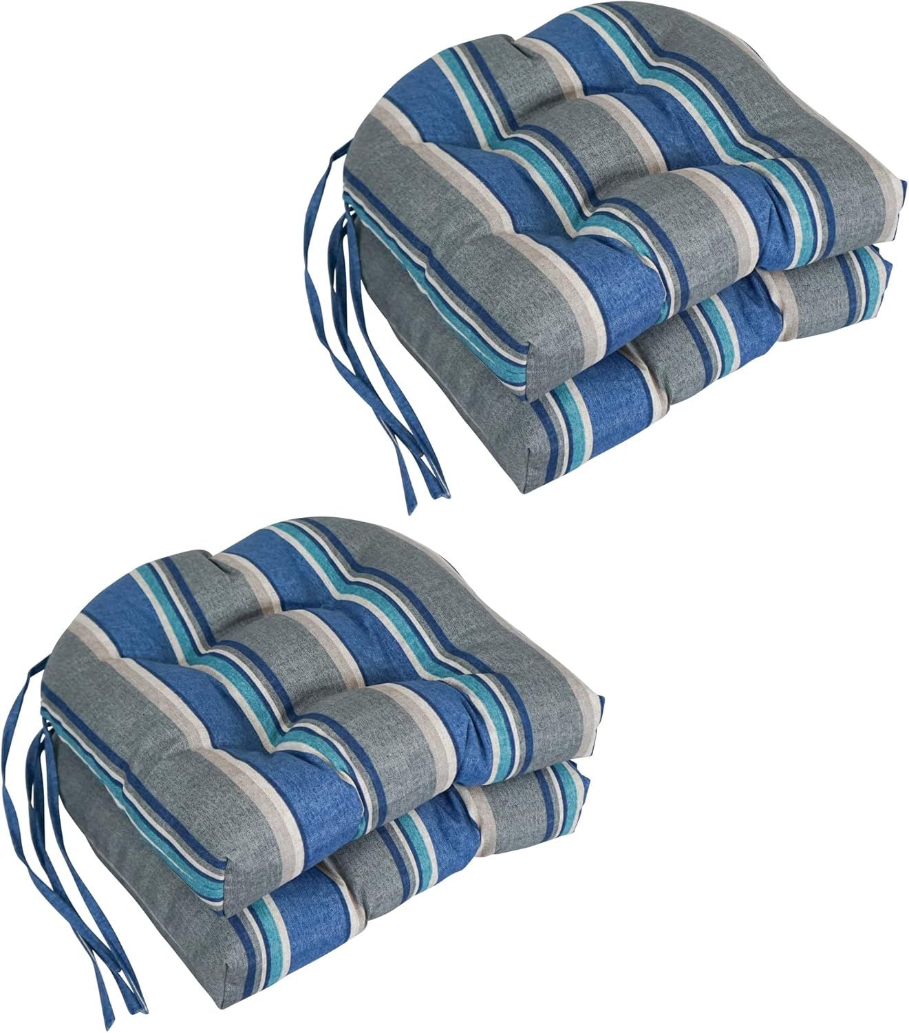 Sovaro Denim Blue and Gray Spun Polyester Outdoor Chair Cushions, Set of 4