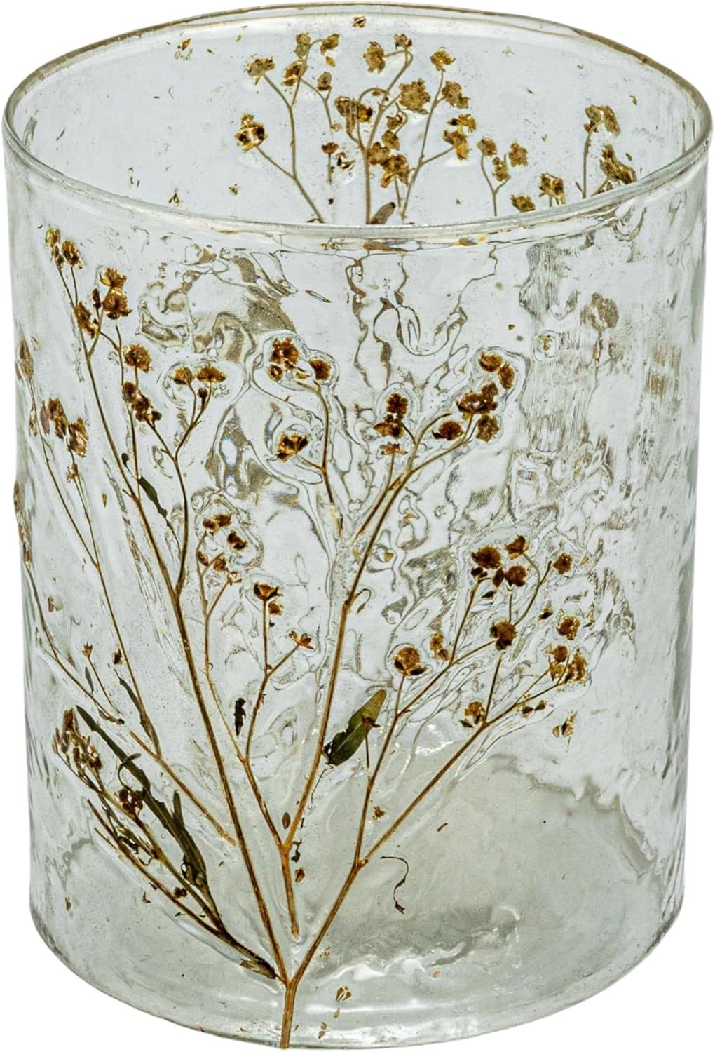 Clear Reclaimed Glass Votive Holder with Natural Botanicals