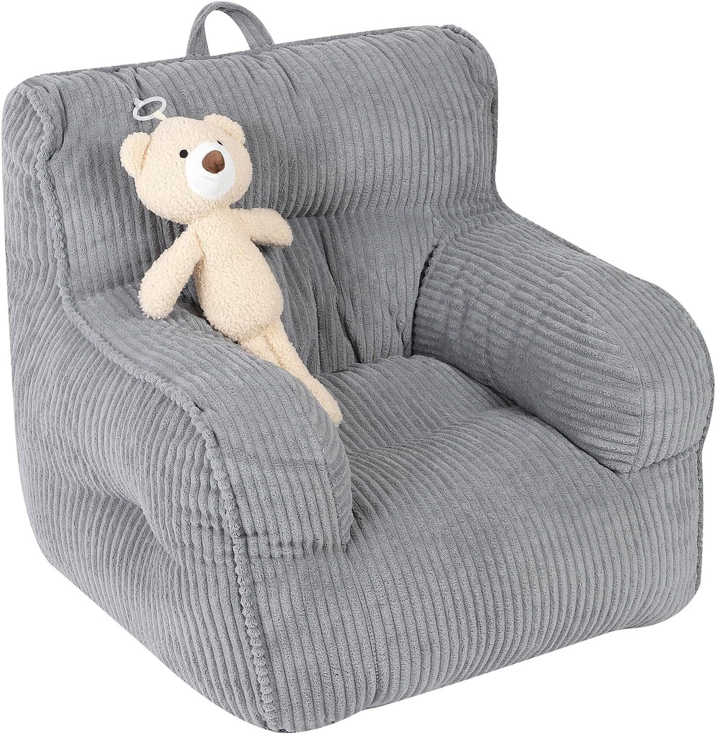 Grey Kids Bean Bag Chair with Plush Bear and Soft Fabric