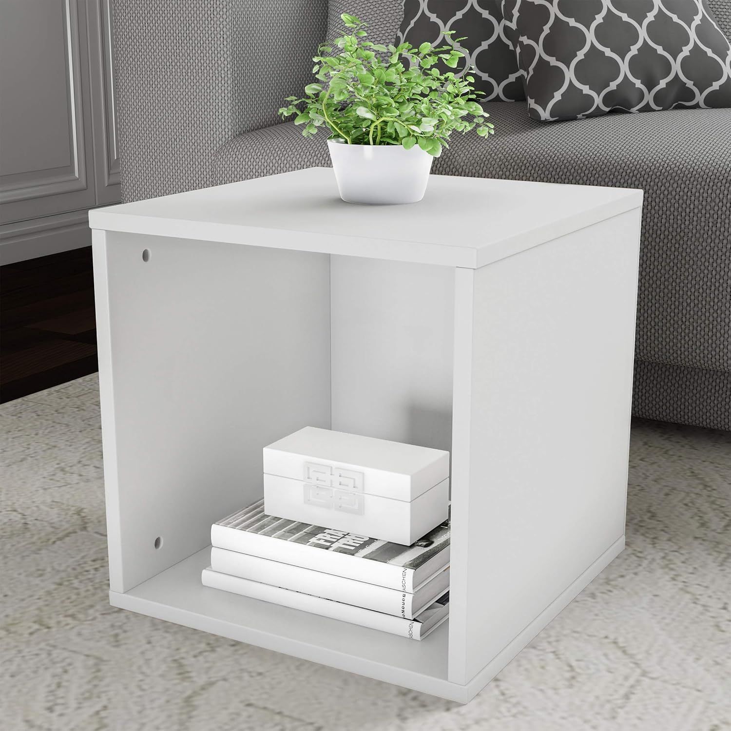 White Stackable Modular Cube End Table