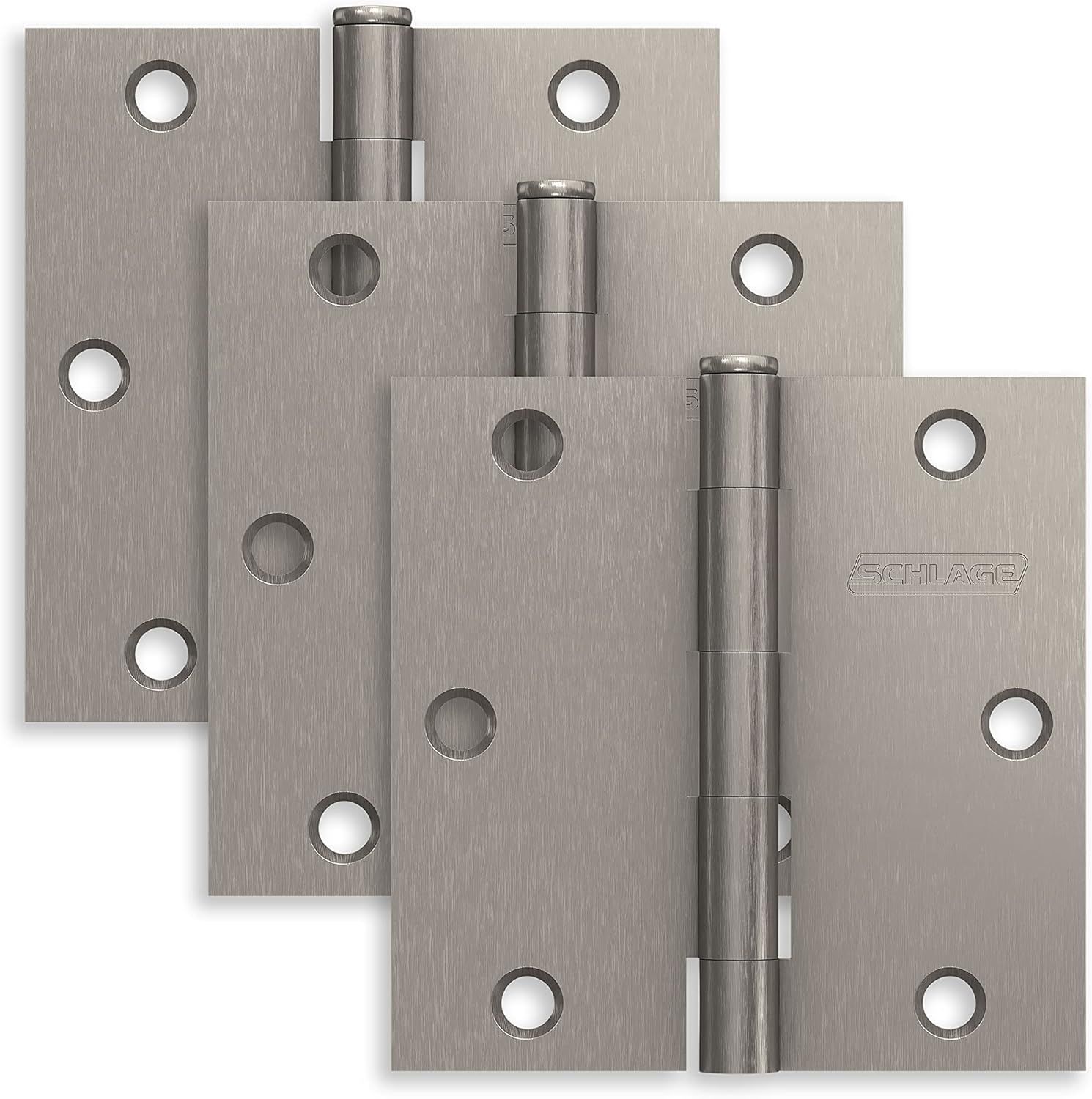 3.5" Satin Nickel Square Corner Door Hinges (3-Pack)