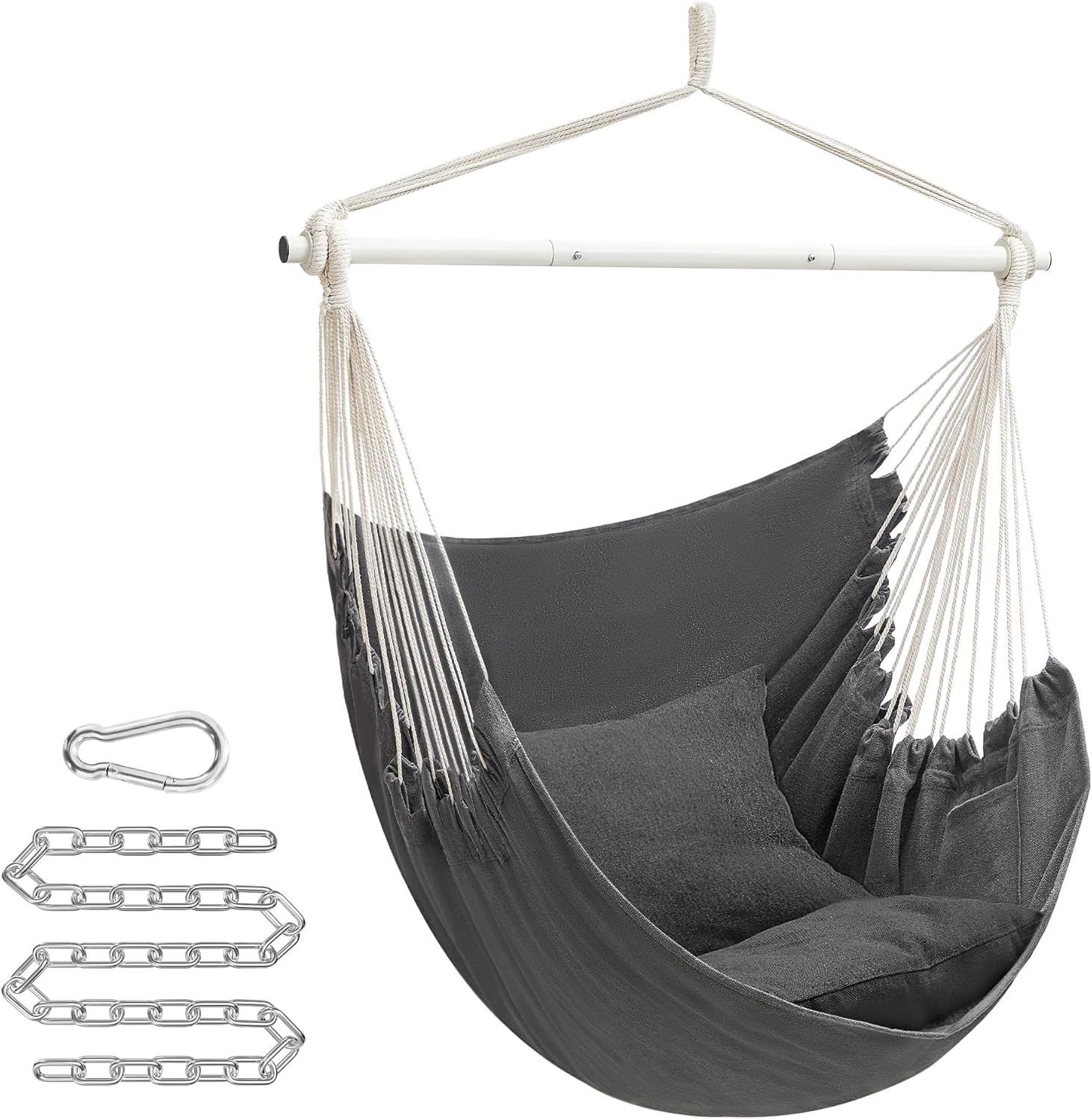 Slate Gray Large Hammock Chair with Cushions and Chain