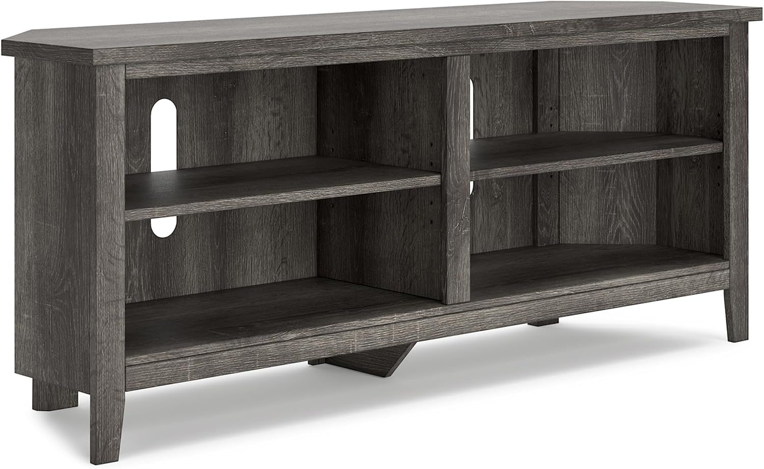 Gray Weathered Oak Corner TV Stand with Shelves