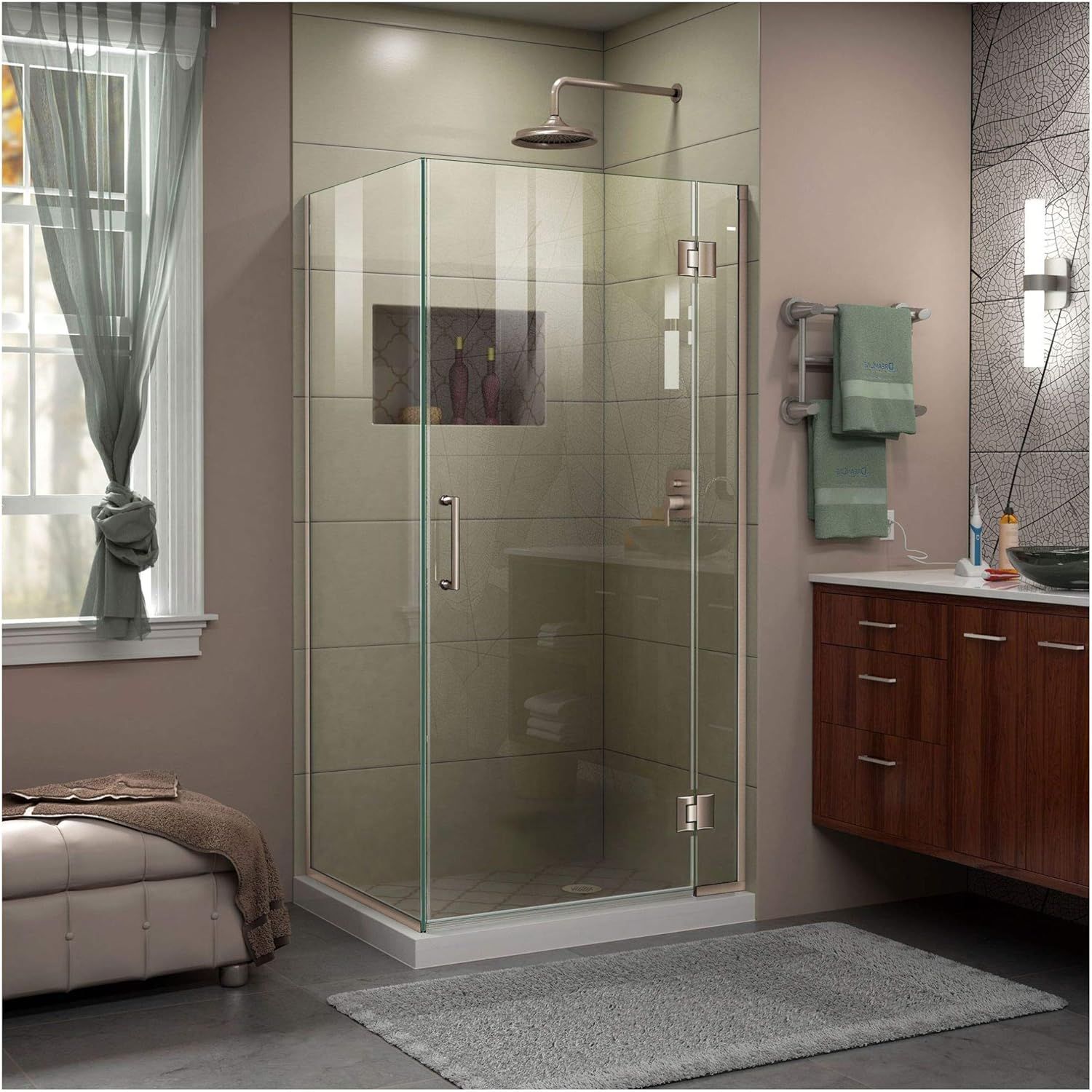 Unidoor-X Frameless Hinged Shower Enclosure with Clear Glass and Black Hardware